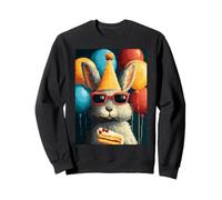 Retro Rabbit Birthday Party Balloons & Cake Pixel Animal Sweatshirt