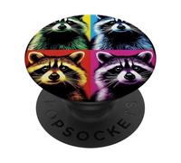 Retro Raccoon Pop Art Poster Style Colorful Racoon Lover PopSockets Adhesive PopGrip