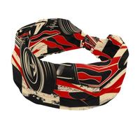 Retro Race Car with Finish Line Flags Pilot and Flames Wide Headbands for Women, Yoga Workout Head Bands Wide Elastic Hair Bands for Washing Face Makeup