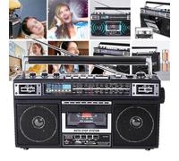 Retro Radio Cassette Player - MP3/AM/FM Boombox Tape Player with Double Speakers, USB, SD Card, Wireless Functions, Recording/Transcription, Classic 80s Style