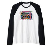Retro Radio Dripping Paint Colorful Music Art Concert DJ Raglan Baseball Tee