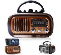 Retro Radio with Bluetooth, AM/FM/SW Retro Radio Small Solar Portable Bluetooth Speaker with 1200 mAh Battery, Supports USB/TF, Vintage Radios for Home, Office, Outdoor