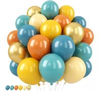 Retro Rainbow Balloon, Metallic Gold Dusty Blue Boho Balloons, 12 Inches Orange Lemon Yellow Slate Blue Ivory White Assorted Colorful Balloon for Here Comes the Son Baby Shower Birthday Party Supplies