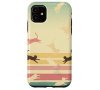 Retro Rainbow Cat Silhouettes Vintage Pastel Stripes Art Case for iPhone 11