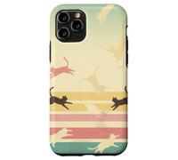 Retro Rainbow Cat Silhouettes Vintage Pastel Stripes Art Case for iPhone 11 Pro