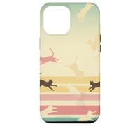 Retro Rainbow Cat Silhouettes Vintage Pastel Stripes Art Case for iPhone 12 Pro Max