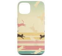 Retro Rainbow Cat Silhouettes Vintage Pastel Stripes Art Case for iPhone 13