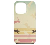 Retro Rainbow Cat Silhouettes Vintage Pastel Stripes Art Case for iPhone 13 Pro