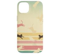 Retro Rainbow Cat Silhouettes Vintage Pastel Stripes Art Case for iPhone 14 Plus