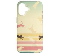 Retro Rainbow Cat Silhouettes Vintage Pastel Stripes Art Case for iPhone 16