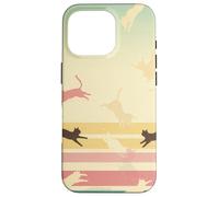 Retro Rainbow Cat Silhouettes Vintage Pastel Stripes Art Case for iPhone 16 Pro
