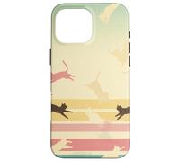 Retro Rainbow Cat Silhouettes Vintage Pastel Stripes Art Case for iPhone 16 Pro Max