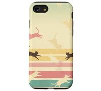 Retro Rainbow Cat Silhouettes Vintage Pastel Stripes Art Case for iPhone SE (2020) / 7/8