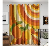 Retro Rainbow Curtains for Bedroom 66x72, Orange 70s Groovy Curtains Blackout Living Room Home Decor, Printed Window Eyelet Drapes 72 Inch Drop 2 Panels - yu40