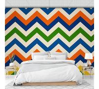 Retro Rainbow Herringbone Pattern Background Wall Mural - 200X140Cm Simple Geometry Photo Wallpaper For Bedroom Living Room Playroom Teen Room, 3D Panoramic Custom Wallpaper Wall Art, Blue Beige