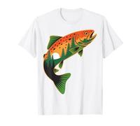 Retro Rainbow Trout Fish Forest Sunset Nature Landscape T-Shirt