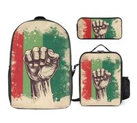 Retro Raised Fist Mexico Flag 3 Pieces Set Laptop Backpack Travel Daypack with Lunch Box Pencil Case for Men Women