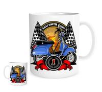 Retro Rally Scooter Classic Mug - Vintage Scooter Racing Design with Sunset & Checkered Flags - Gift for Scooter Lovers, Riders & Collectors