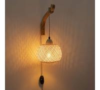 Retro Rattan Wall Sconce Wood Wall Mount Light with Plug In Cord, Bamboo Lantern Sconces ing Fixture Boho s for Living Room Bedroom Farmhouse Restaurant