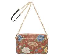 Retro Red and Blue Peony Fan Fashion Crossbody Small Bag For Women Vegan Leather Womens Crossbody Purses Zip Shoulder Handbags