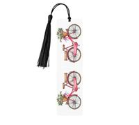 Retro Red Bicycle Print Reading Page Markers Bookmarks, 5pcs Wood Bookmarks with Tassels, Gifts for Book Lovers