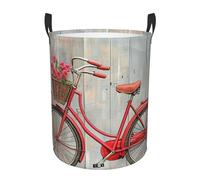 Retro red Bike Printed Circular Laundry Basket, Foldable Oxford Cloth Tote Bag Laundry Hamper, Toy Organizer, For Bathroo Laundry Storage Bedroom Storage College Dormitory Car Trunk Medium
