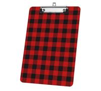 Retro Red& Black Scottish Tartan Plaid Print Office Clipboard, Acrylic Decorative Legal Size Clip Board 9"× 12. 5" with Low Profile Metal Clip, Boards A4 for School Offoce Lady Men Women Nurses