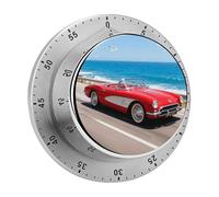 Retro Red Car Kitchen Timer 60 Minute Visual Wind Up Timers Indoor Mechanical Timers with Magnetic Base Stainless Steel Timer for Home Cooking Time Management Tool