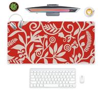 Retro Red Flowers and Leaves Desk Pad Mouse Mats with Non-Slip Rubber Base Smooth Face Mouse Pad Big 80X30 CM Mousemat Desk Decor Accessories Gaming Gifts Gaming Mousepad for School Home Office