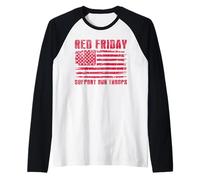 Retro RED Friday Support Our Troops Patriotic American Flag Raglan Baseball Tee