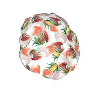 Retro Red Mushroom Shower Cap Women Waterproof Reusable PEVA Lining Adjustable Elasticized Hem for All long Hair Bath Hat