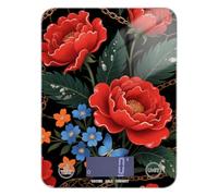 Retro Red Peony Flowers Calorie Counting Digital Food Scale 11lb/0.18oz, 5kg/5g Portable Digital Scale Small Grams with 4 Unit for Baking Dieting Keto báscula para pesar comida