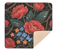 Retro Red Peony Flowers Large Non-Slip Baby Girl Play mat for Floor Washable Foldable Baby Kick Crawling Mat for Babies Infants Toddlers, 50'' x 50''tapete de gimnasio para