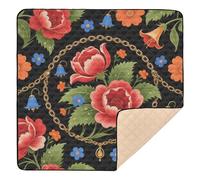 Retro Red Peony Flowers Soft Thick Foldable Baby Play mat for Floor 1-Piecing Foldable Padded Baby Mat for Babies Infants Toddlers, 50'' x 50''alfombras con Musica para