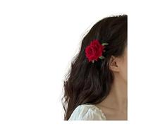 Retro Red Pink Rose Flower Classy Elegant Fashionable Hairpin Side Clip Hair Accessories(Red)