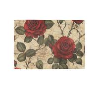 Retro Red Rose Decorative kids reusable placemats rustic washable placemats for kitchen table tapetes para mesa de comedor redondos set of 6 12x18