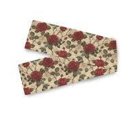 Retro Red Rose decorative linen table runner, 13x70inches, baby shower decorations reusable gold table runners camino de mesa mexicanos para fiesta 70" Long