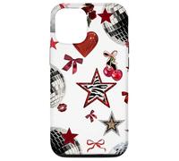 Retro Red Star & Bow Coquette Disco Ball Y2K Cherry Kiss Case for iPhone 12/12 Pro