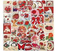 Retro Red Stickers 50Pcs Waterproof Trendy Vintage Aesthetic Sticker for Laptop Water Bottle Luggage Skateboard Scrapbook Phone Helmet Bike Car,Vinyl Funny Cute Decals for Teens Girls Adults