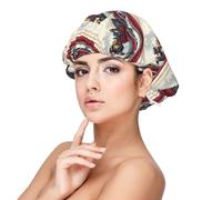 Retro Red Train Print Satin Silk Bonnet for Sleeping Women, Adjustable Double Layer Satin Hair Bonnet Night Sleep Cap for Curly Hair
