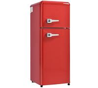 Retro Refrirator, 2-Door Combined Frid-Freezer, 105.5 cm Tall, 41 cm Wide, 92L Capaci, 116 kWh/year, -27°C to 13°C, LED Light, Red Design