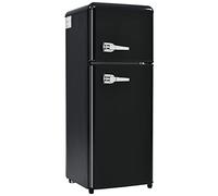 Retro Refrirator, 2-Door Combined Frid-Freezer, 105.5 cm Tall, 41 cm Wide, 92L Capaci, Energy Efficient 116 kWh/year, -27°C to 13°C, LED Light, Black