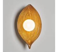 Retro Resin Wall Sconce Antique Leaves Art Wall Light Fixture Exquisite Striped Texture, Milk White Globe PE Shade, Home Decor Lighting Fixture For Hotel Bedroom G9