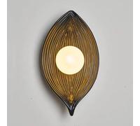 Retro Resin Wall Sconce Antique Leaves Art Wall Light Fixture Exquisite Striped Texture, Milk White Globe PE Shade, Home Decor Lighting Fixture for Hotel Bedroom G9