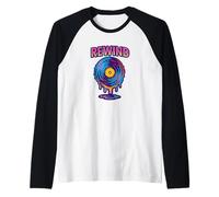 Retro Rewind Melting Vinyl Record Psychedelic Music Art 80s Raglan Baseball Tee