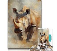 Retro Rhino 1000 Piece Jigsaw Puzzles for Teenagers,Educational Games Home Decoration Artists Collection,Fine Art (50x75cm)