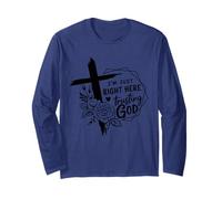 Retro Right Here Trusting God - Bible Verse Christian Faith Long Sleeve T-Shirt
