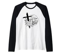 Retro Right Here Trusting God - Bible Verse Christian Faith Raglan Baseball Tee