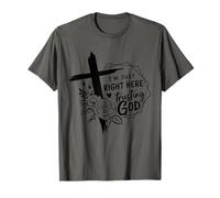 Retro Right Here Trusting God - Bible Verse Christian Faith T-Shirt