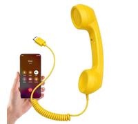 Retro Ring Phone Plug-in Handheld Type-C Corded Receiver | Wired Video Chats Phone Handset for Video Chat Calls Meeting Work School Study Daily Home Office Travel Dorm Yellow